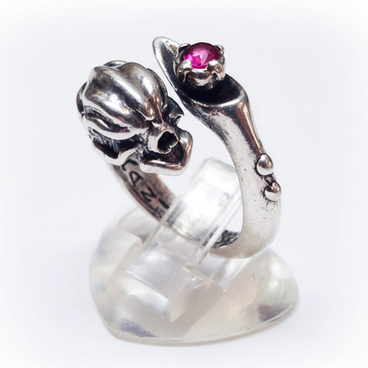 Skull-Hand-Stone Sterling Silver Ring