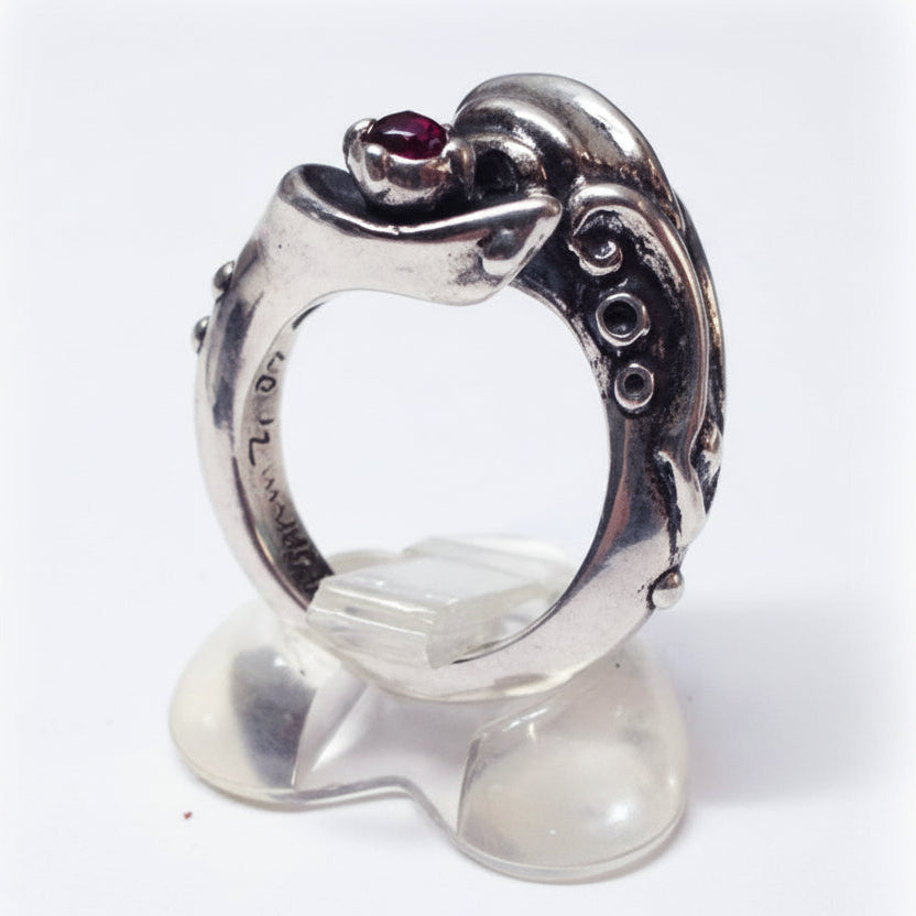 Skull-Hand-Stone Sterling Silver Ring