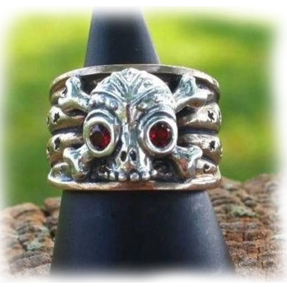 Skull & Crossbones with Stars Sterling Silver Ring