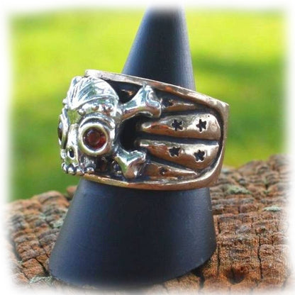 Skull & Crossbones with Stars Sterling Silver Ring