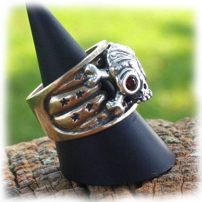 Skull & Crossbones with Stars Sterling Silver Ring