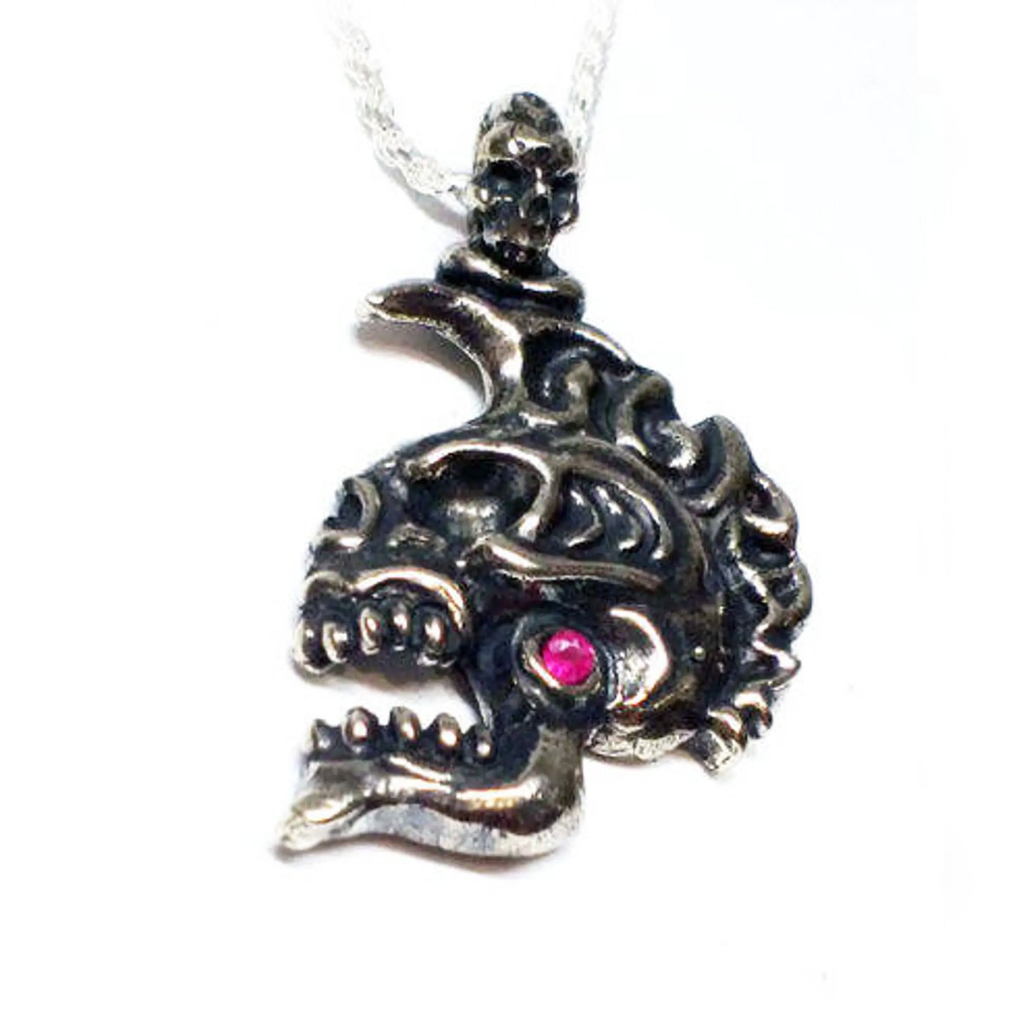 Skull General Sterling Silver Pendant with Ruby