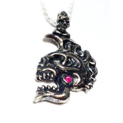 Skull General Sterling Silver Pendant with Ruby
