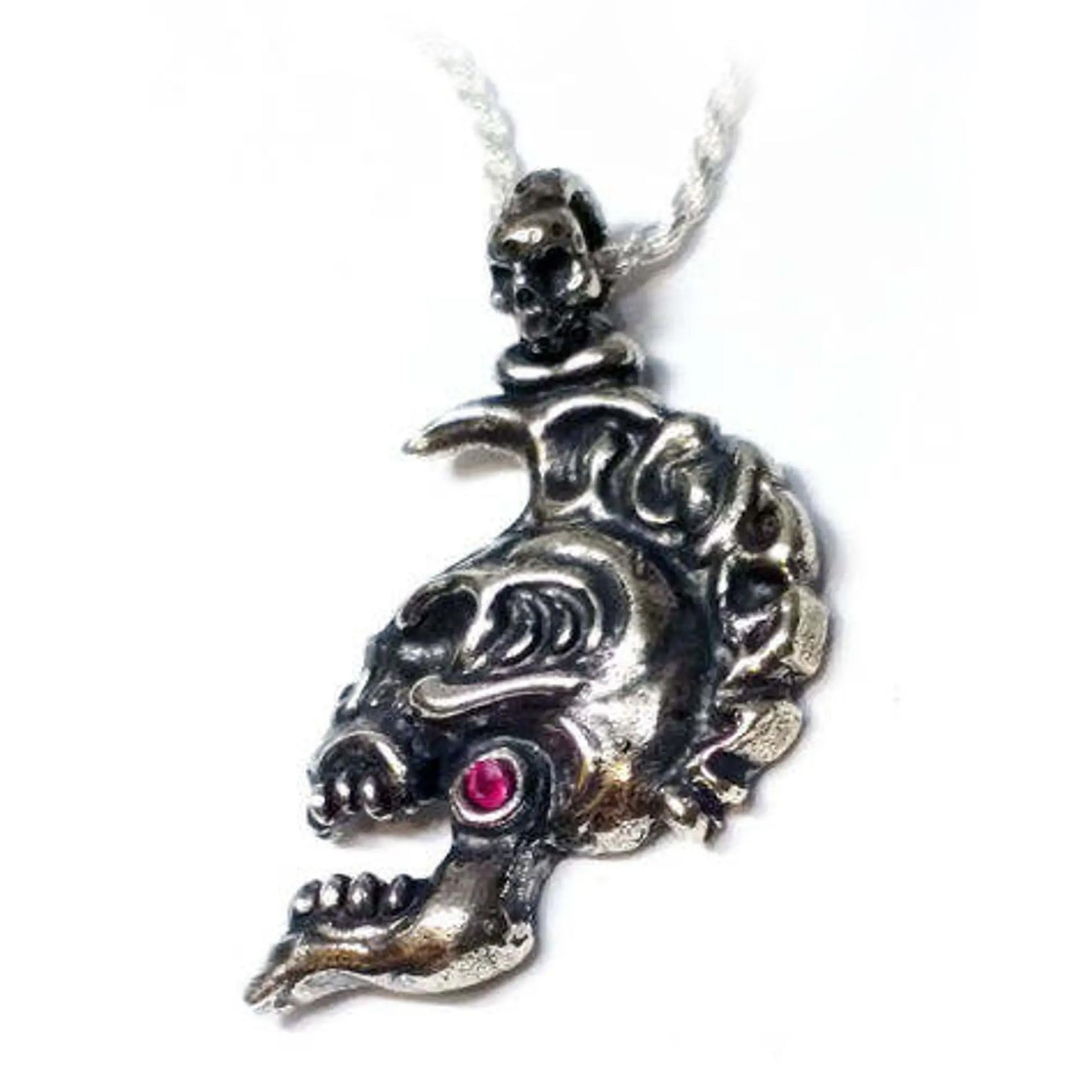 Skull General Sterling Silver Pendant with Ruby