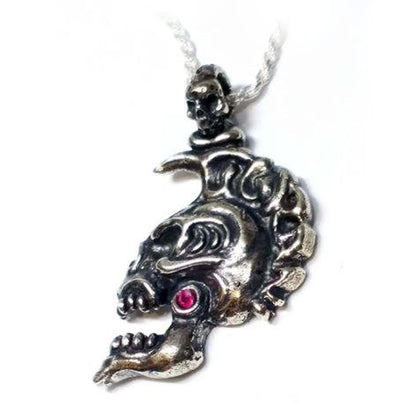 Skull General Sterling Silver Pendant with Ruby
