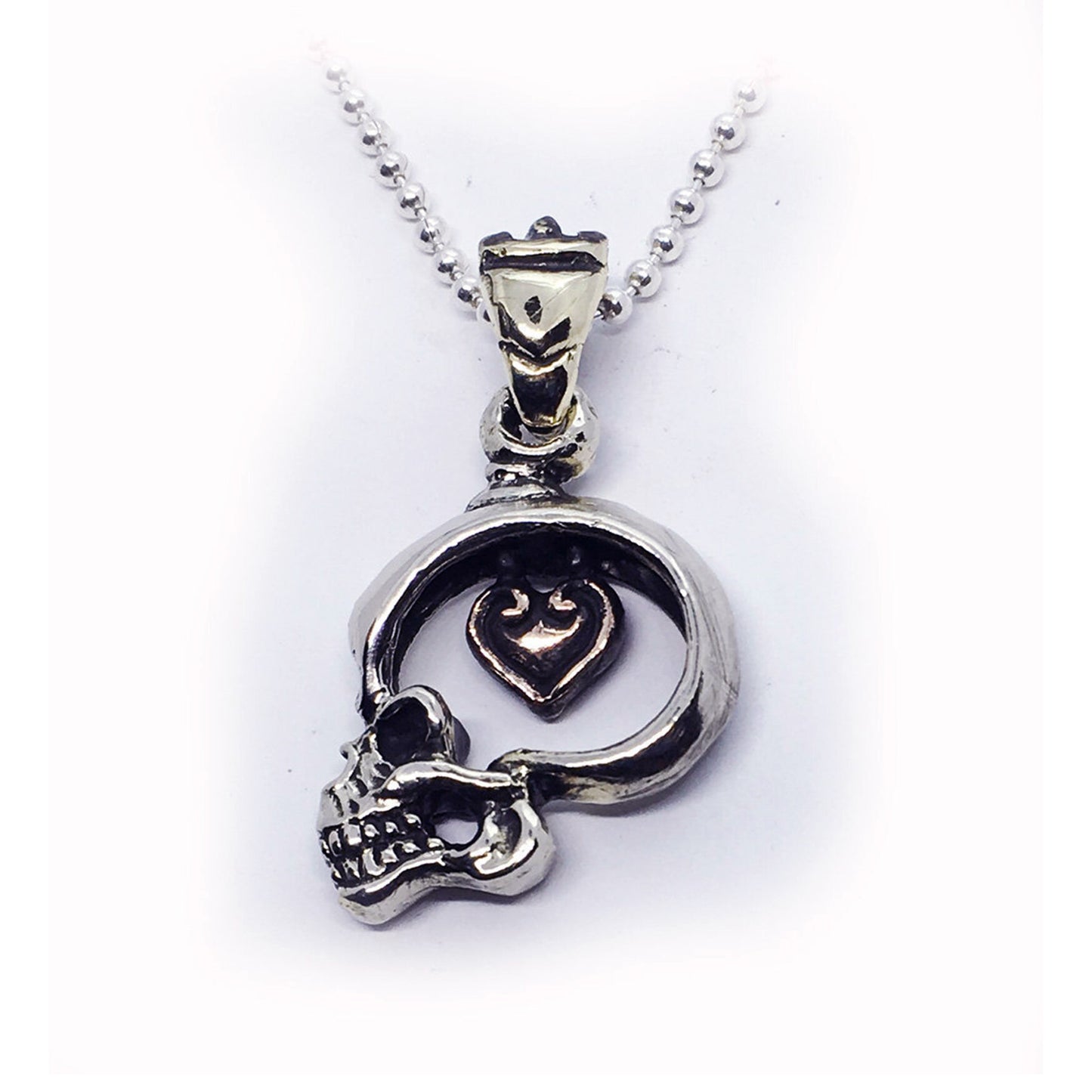 Skull Heart Love Sterling Silver Pendant