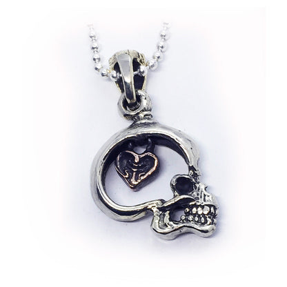 Skull Heart Love Sterling Silver Pendant