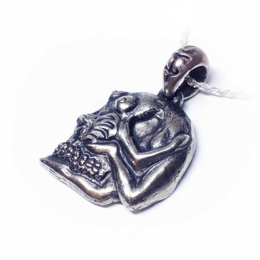 Skull with Lady Body in Face Sterling Silver Pendant