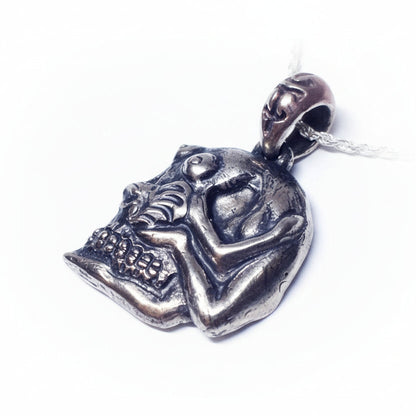 Skull with Lady Body in Face Sterling Silver Pendant