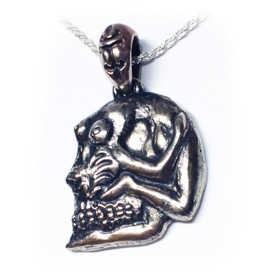 Skull with Lady Body in Face Sterling Silver Pendant