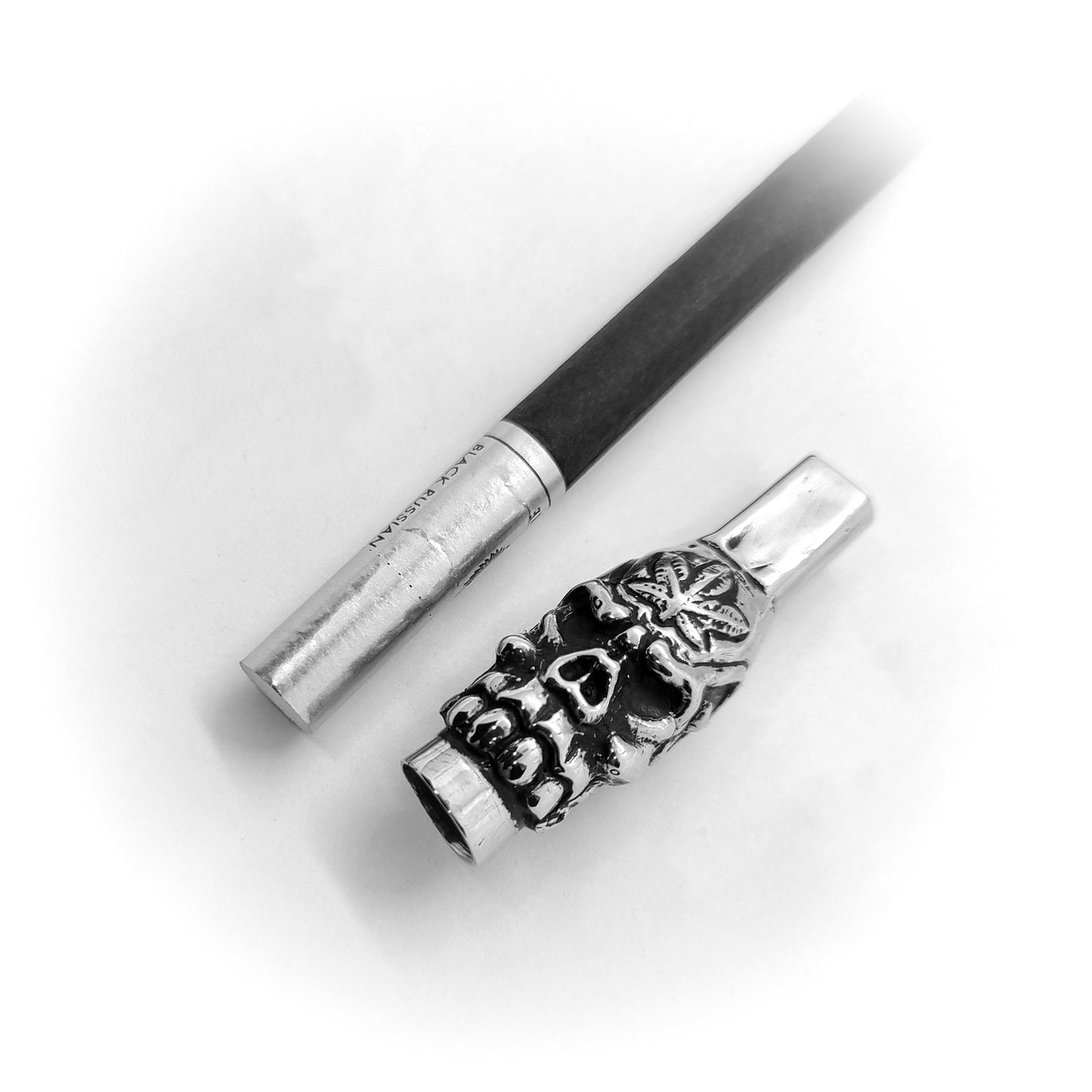Skull with Flower Tattoo Sterling Silver Cigarette Pipe
