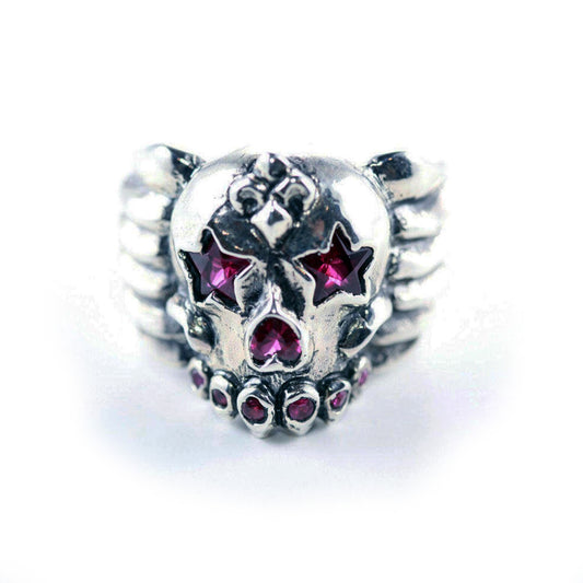 Skull and Stars Sterling Silver Ring