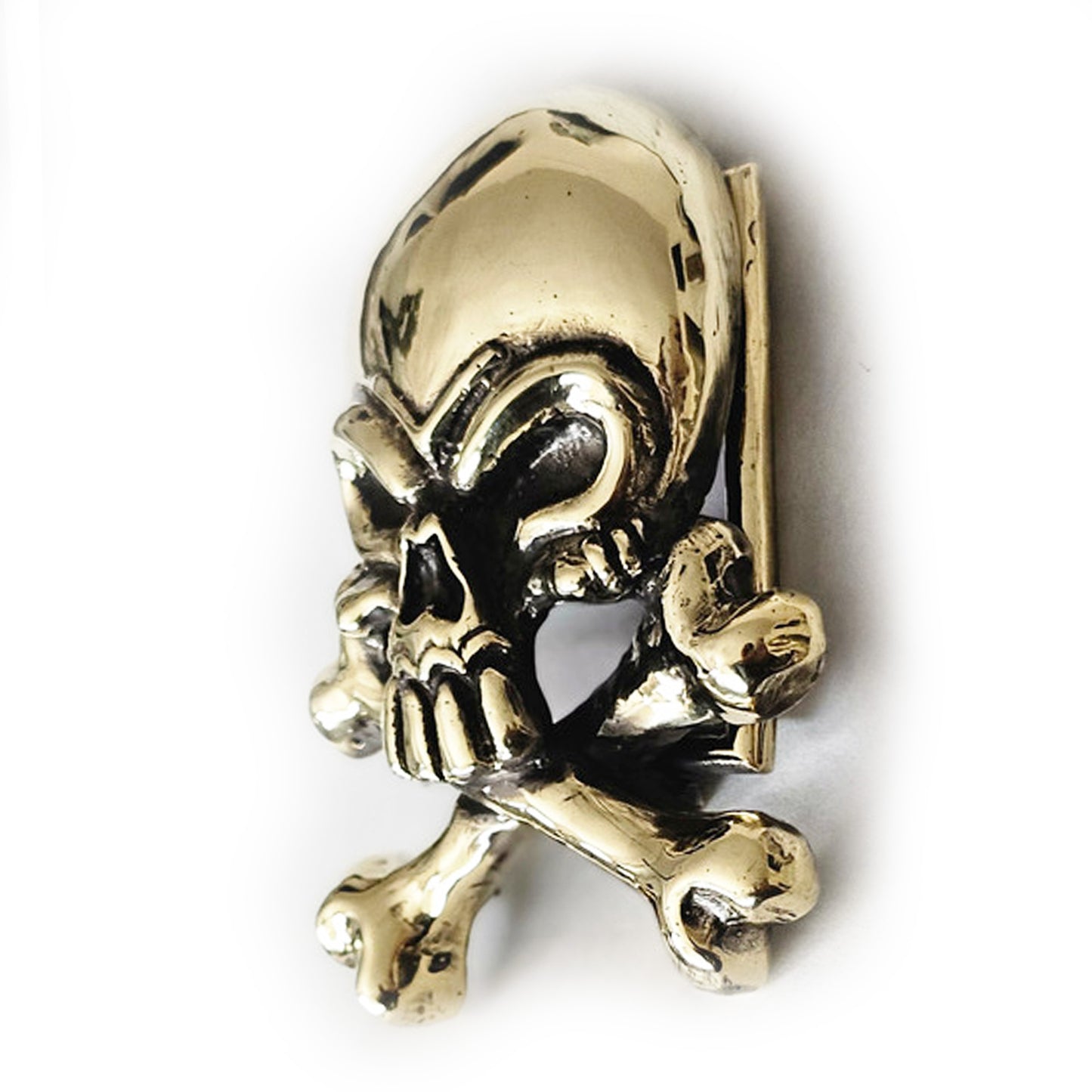 Skull with Crossed Bones Brass Belt Buckle