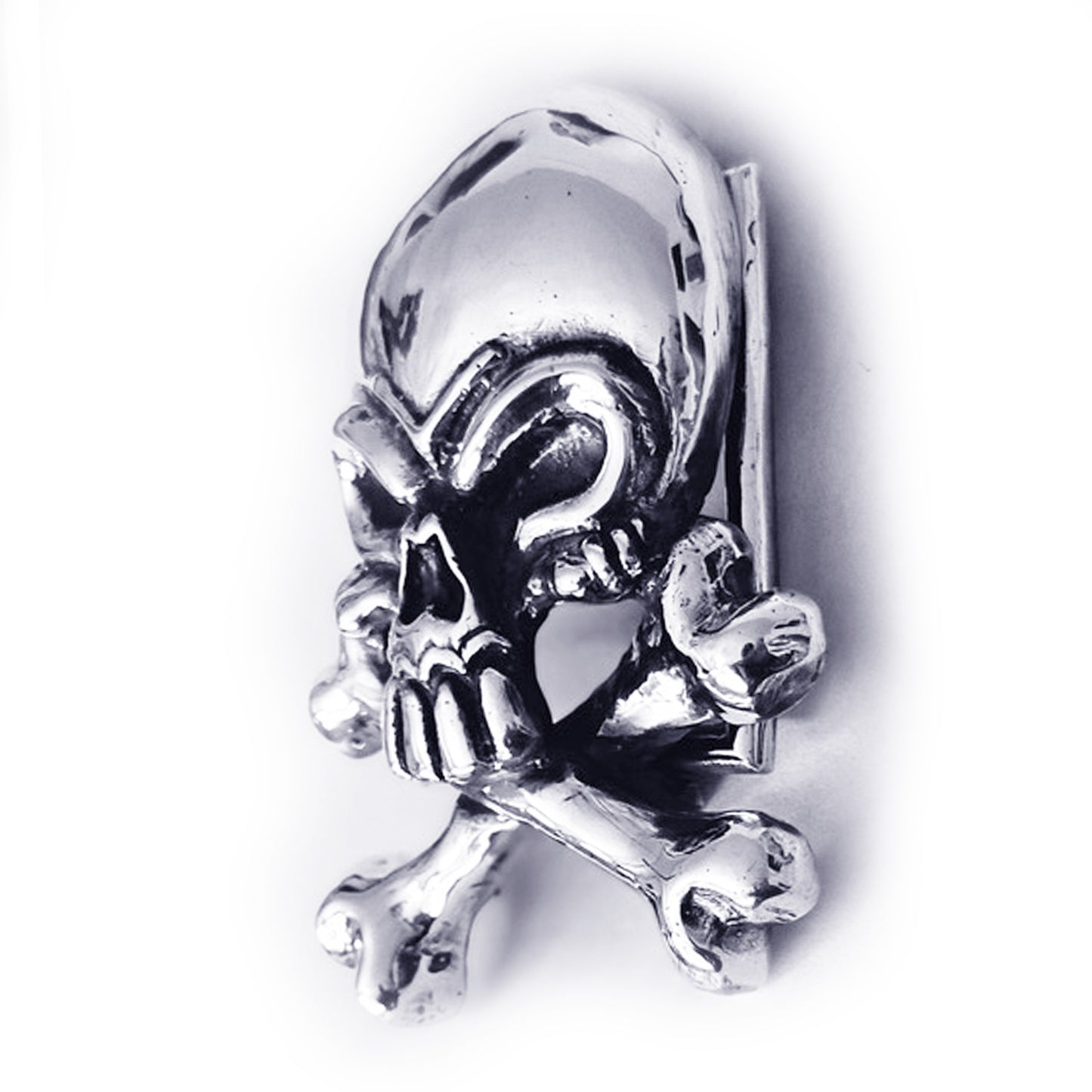 Skull with Crossed Bones Sterling Silver Belt Buckle