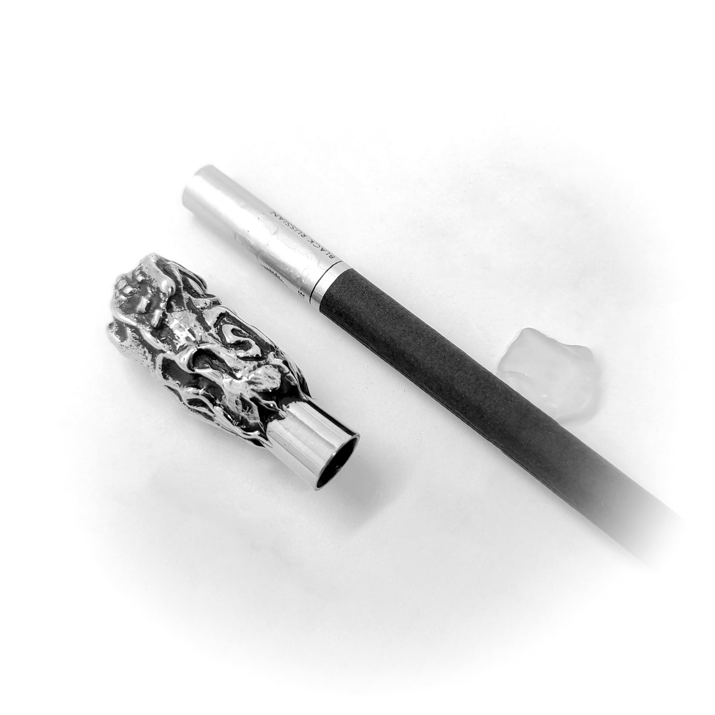 Skull with Fire Sterling Silver Cigarette Pipe