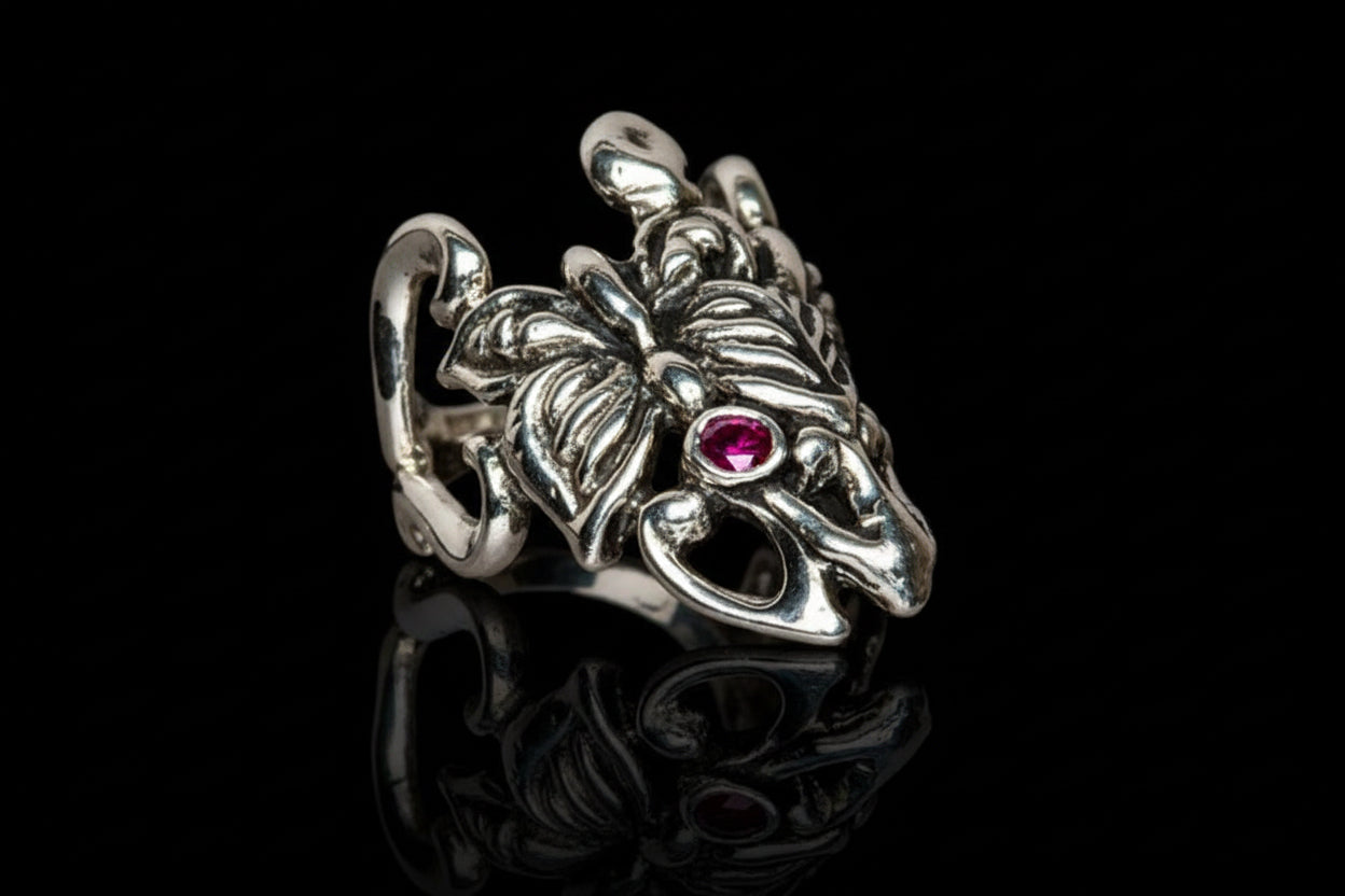 Small Butterfly Sterling Silver Finger-Tip IRC Ring with Ruby