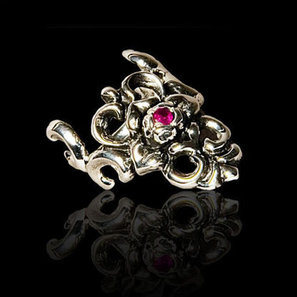 Small Rose Sterling Silver Finger-Tip IRC Ring with Ruby
