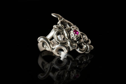 Small Rose Sterling Silver Finger-Tip IRC Ring with Ruby