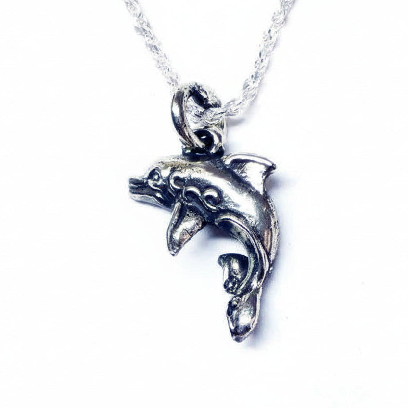 Smiling Dolphin-Small Silver Pendant