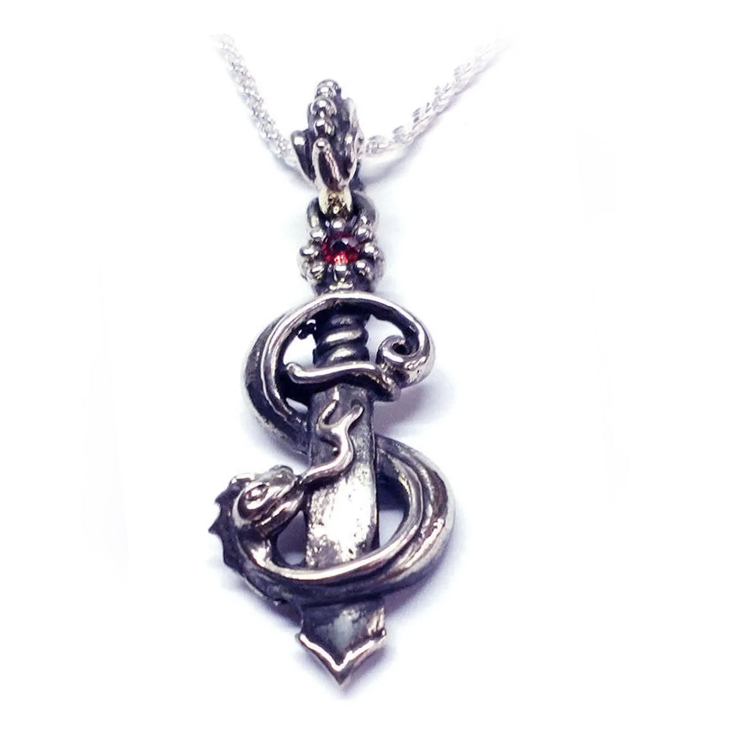 Snake Wrapped Dagger Sterling Silver Pendant