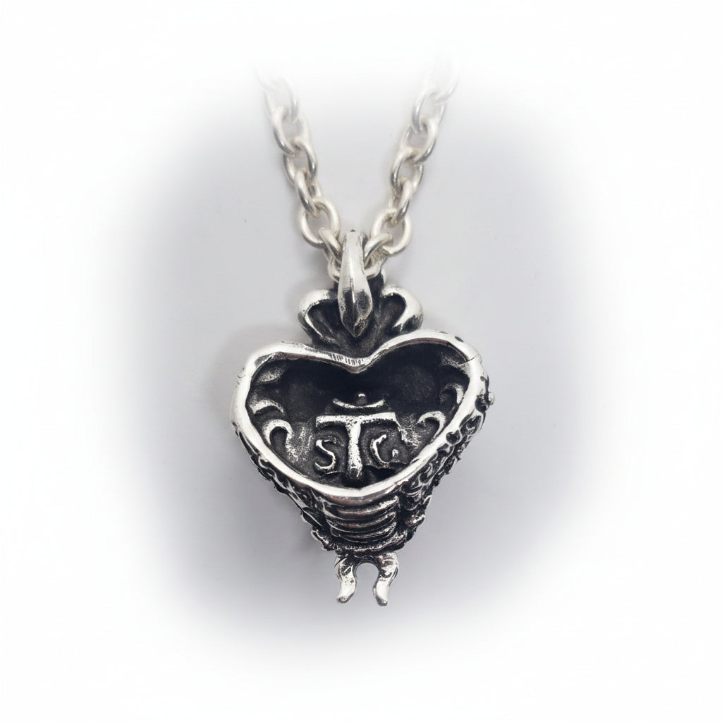 Snake Fangy Angry Head Sterling Silver Pendant with Ruby