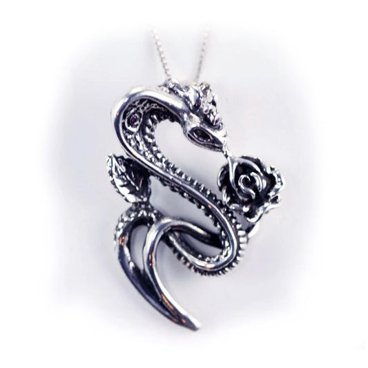 Snake Sterling Silver With Rose Pendant
