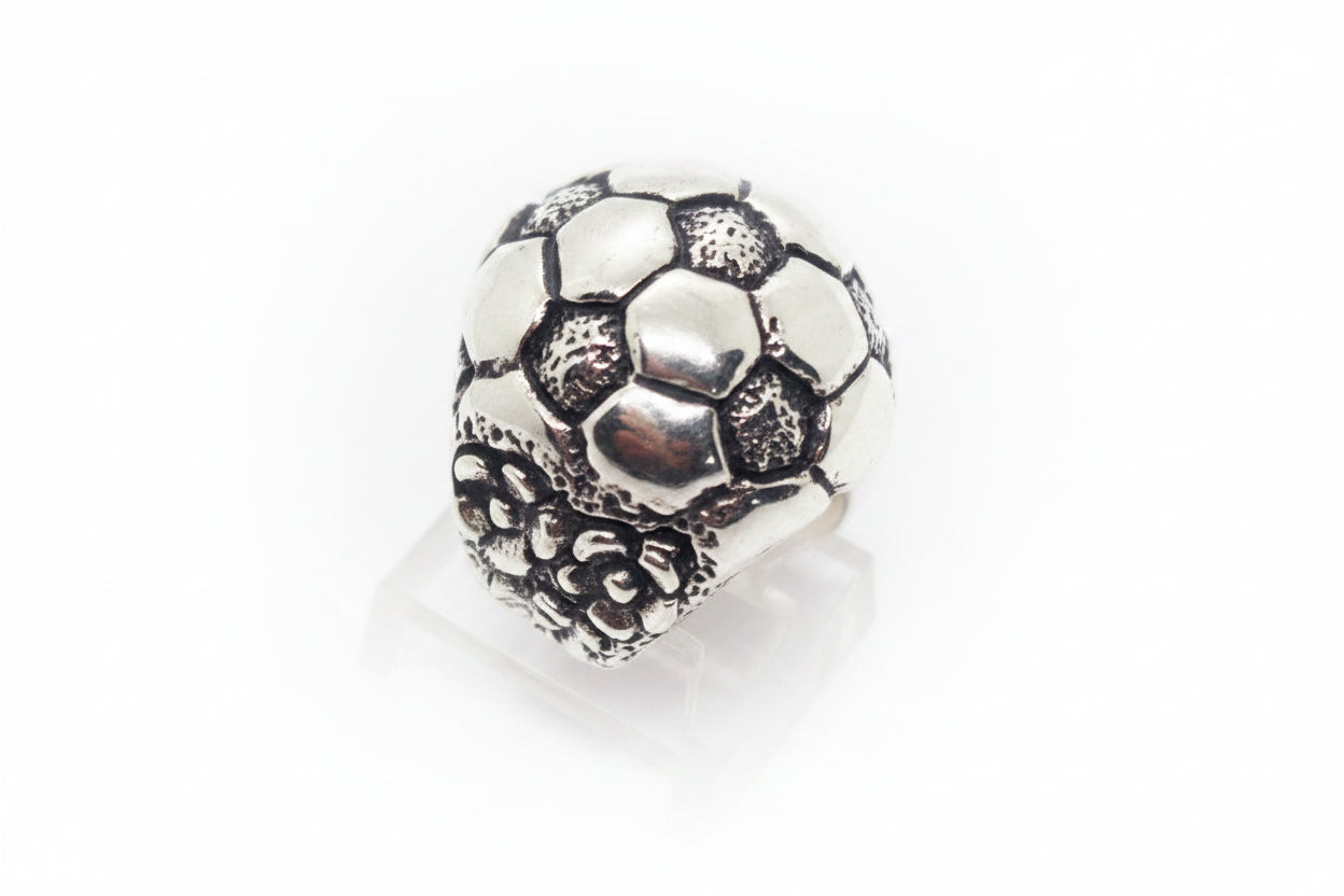 Football Soccer Ball with Flower Blossom Sterling Silver Ring