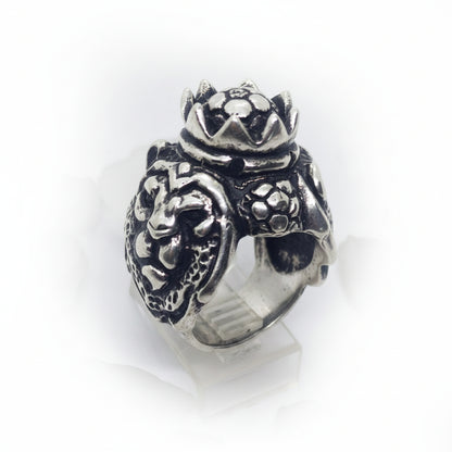 Soccer Majestic King Lions with football Ball in Crown Sterling Silver Ring