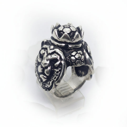 Soccer Majestic King Lions with football Ball in Crown Sterling Silver Ring