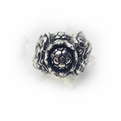 Soccer Majestic King Lions with football Ball in Crown Sterling Silver Ring