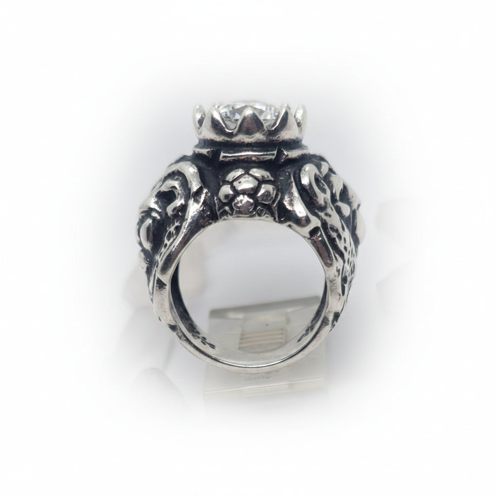Soccer Majestic King Lions with football Ball in Crown Sterling Silver Ring