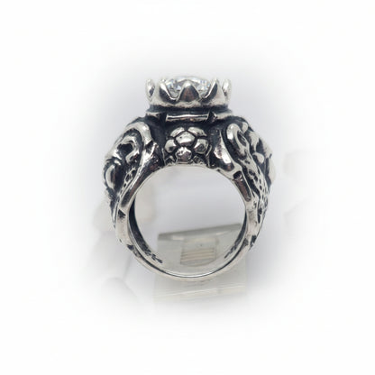 Soccer Majestic King Lions with football Ball in Crown Sterling Silver Ring