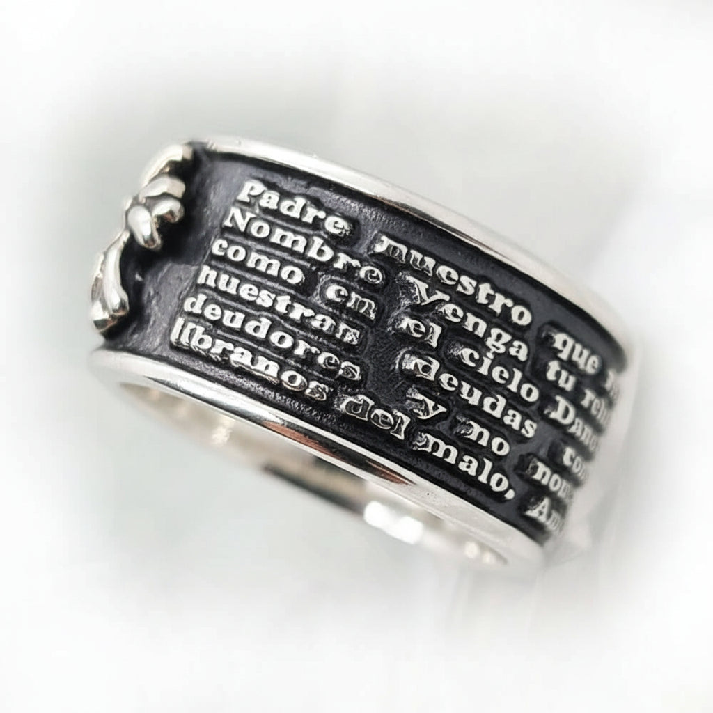 Spanish Lord Prayer Sterling Silver Ring V1 Small