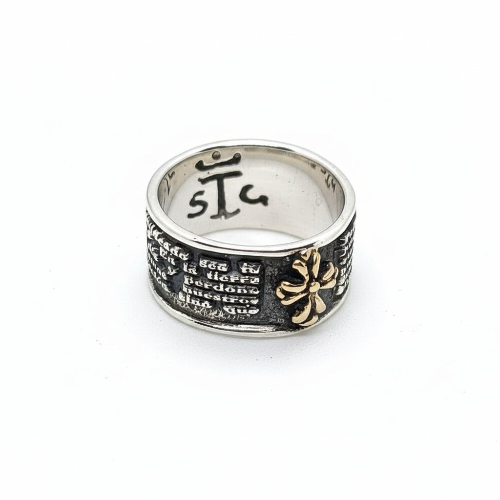 Spanish Lord Prayer Sterling Silver Ring V1 Small
