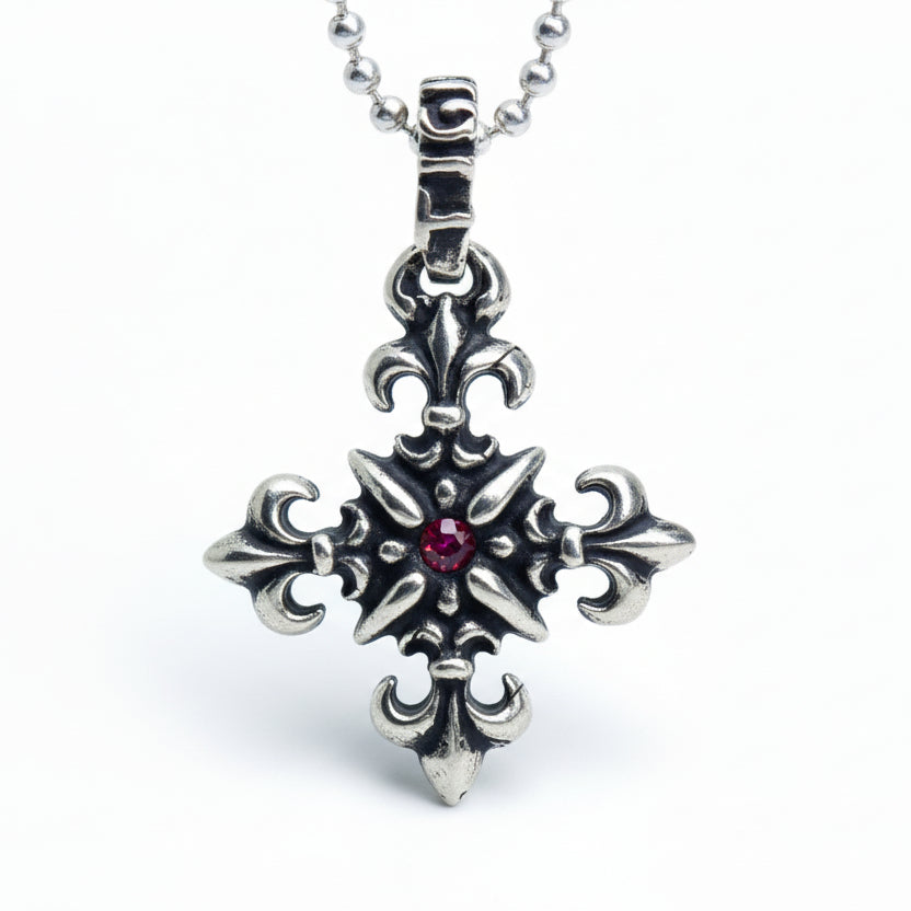 Sparkle Cross with Ruby Stone Sterling Silver Pendant