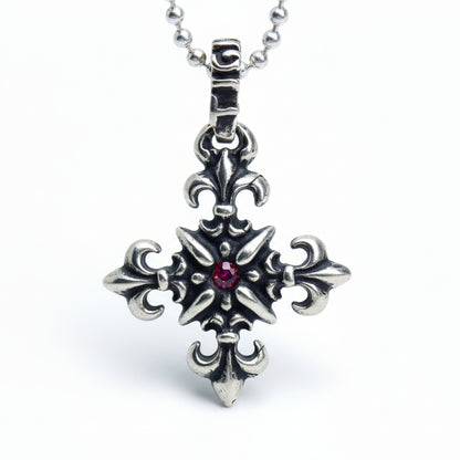 Sparkle Cross with Ruby Stone Sterling Silver Pendant