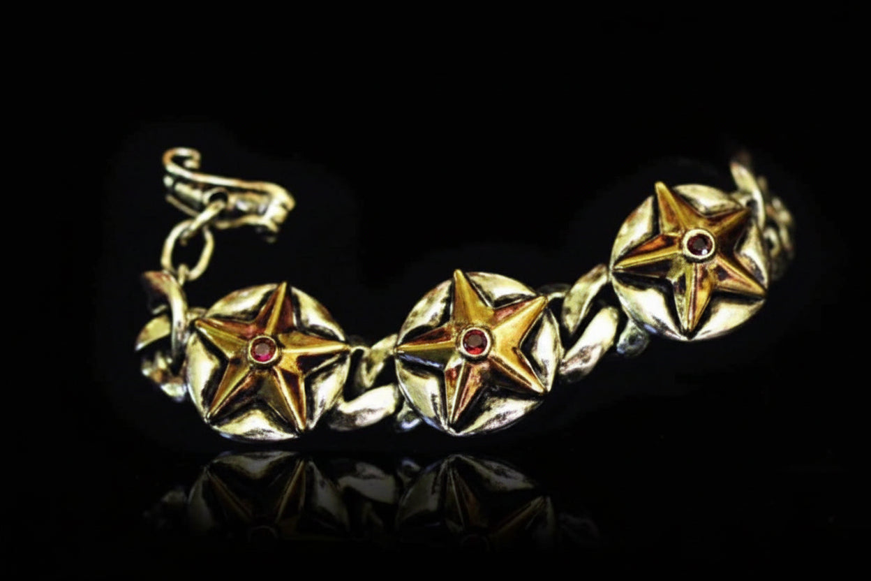 Star Link Silver and Bronze Bracelet with Ruby Stones