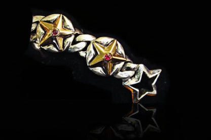 Star Link Silver and Bronze Bracelet with Ruby Stones