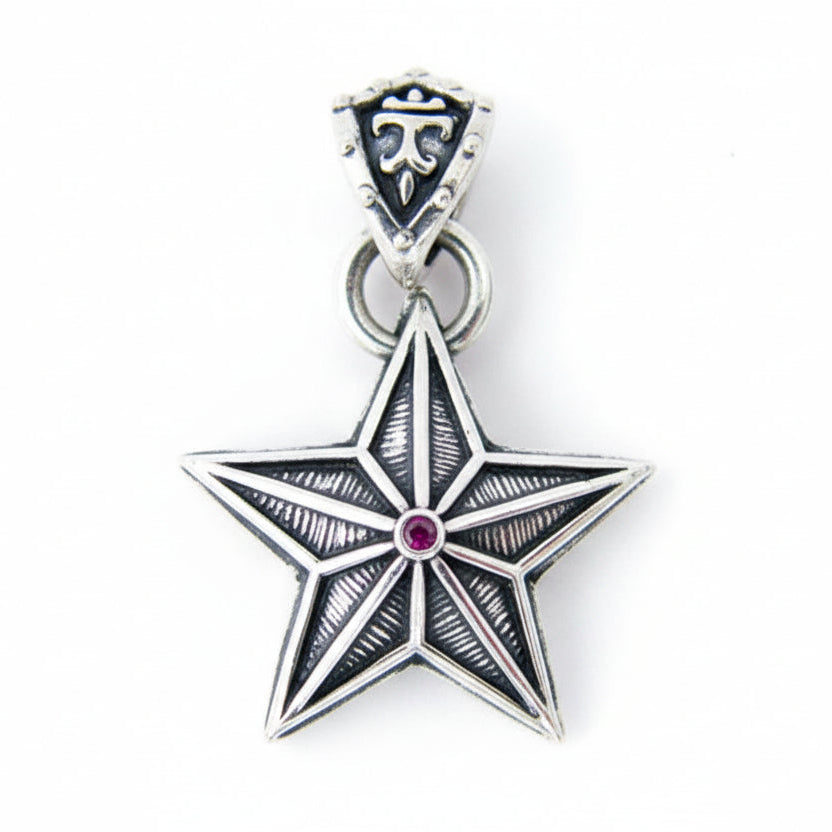 Star Sterling Silver Pendant with Ruby Stone
