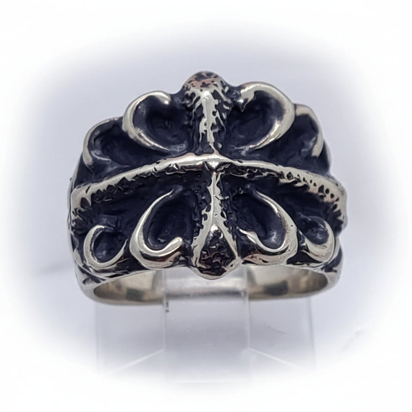 Stone Age Cross with Designs Sterling Silver Ring