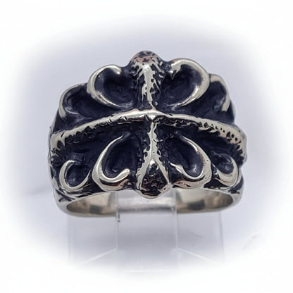 Stone Age Cross with Designs Sterling Silver Ring