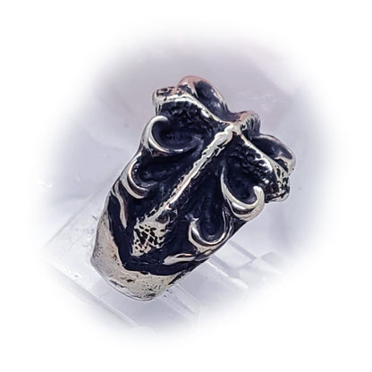 Stone Age Cross with Designs Sterling Silver Ring