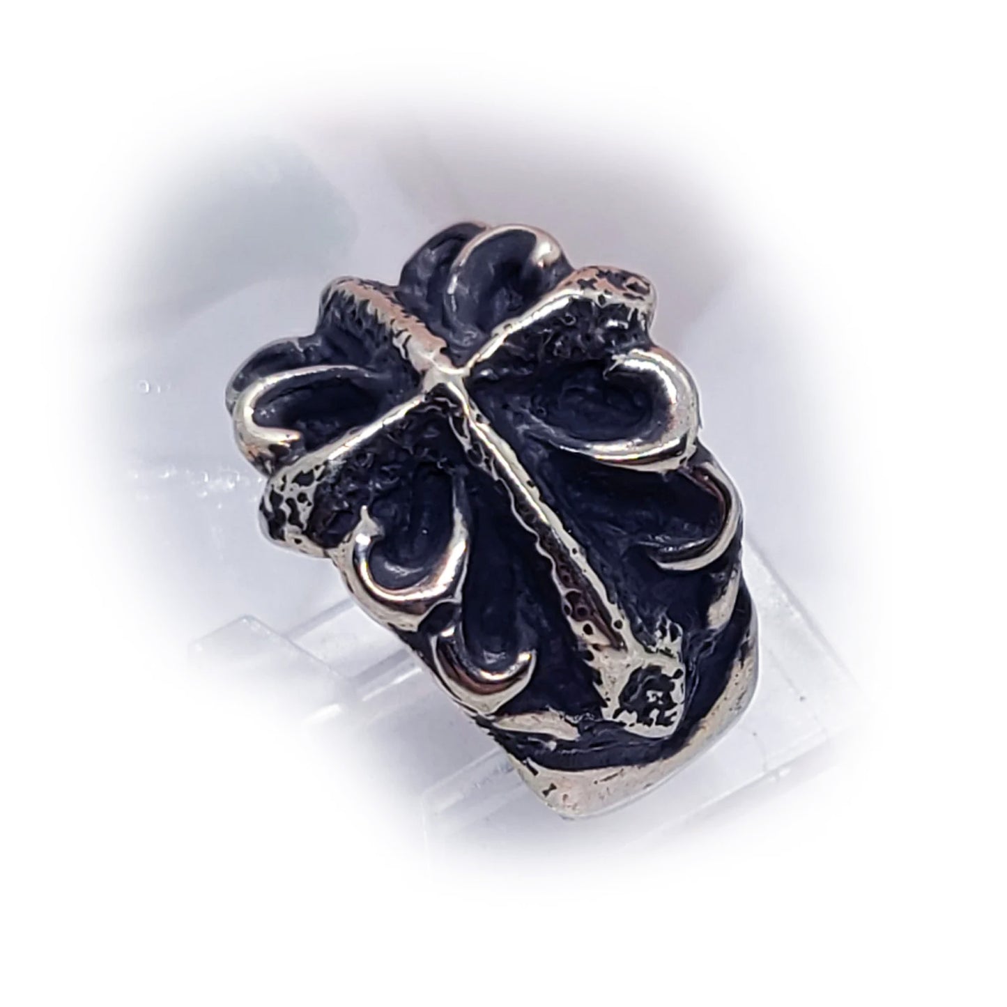 Stone Age Cross with Designs Sterling Silver Ring