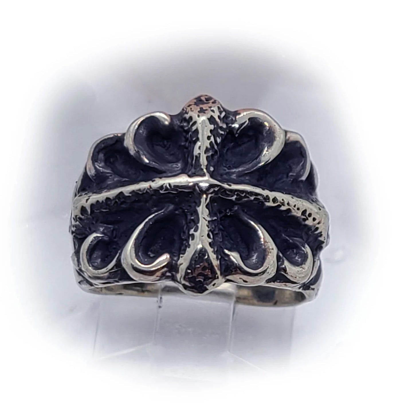 Stone Age Cross with Designs Sterling Silver Ring