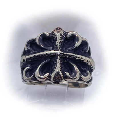 Stone Age Cross with Designs Sterling Silver Ring