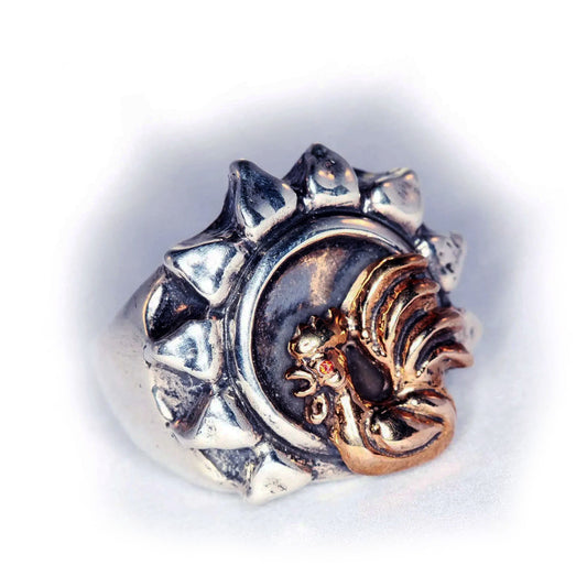 Sunrise with Rooster Sterling Silver and Bronze Ring