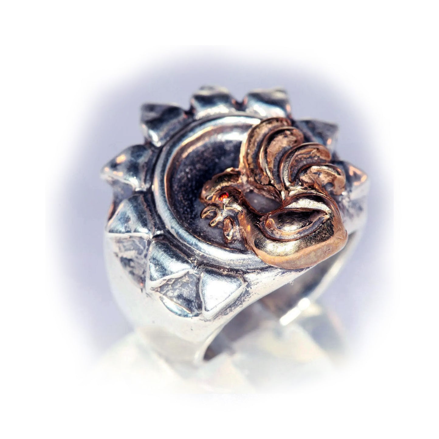 Sunrise with Rooster Sterling Silver and Bronze Ring