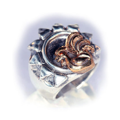 Sunrise with Rooster Sterling Silver and Bronze Ring
