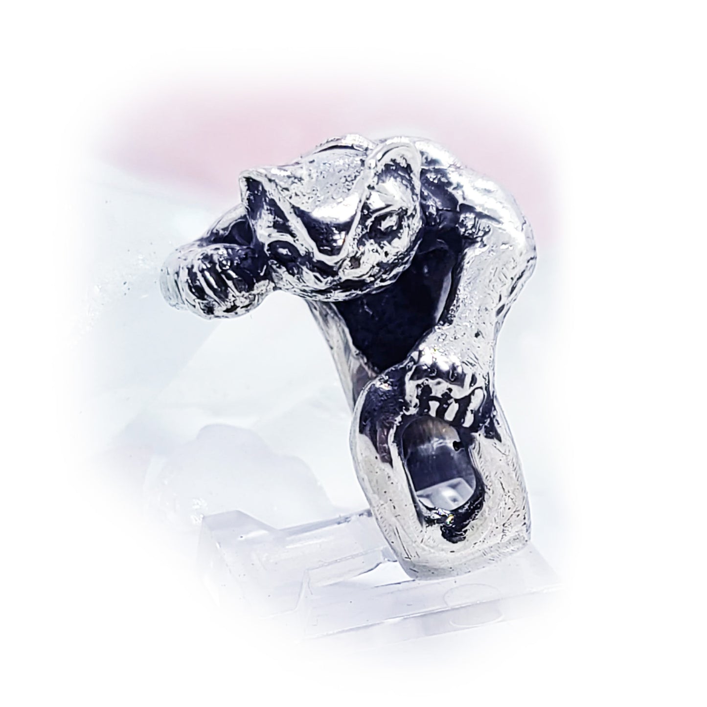 Super Cat with Tattoo Sterling Silver Ring