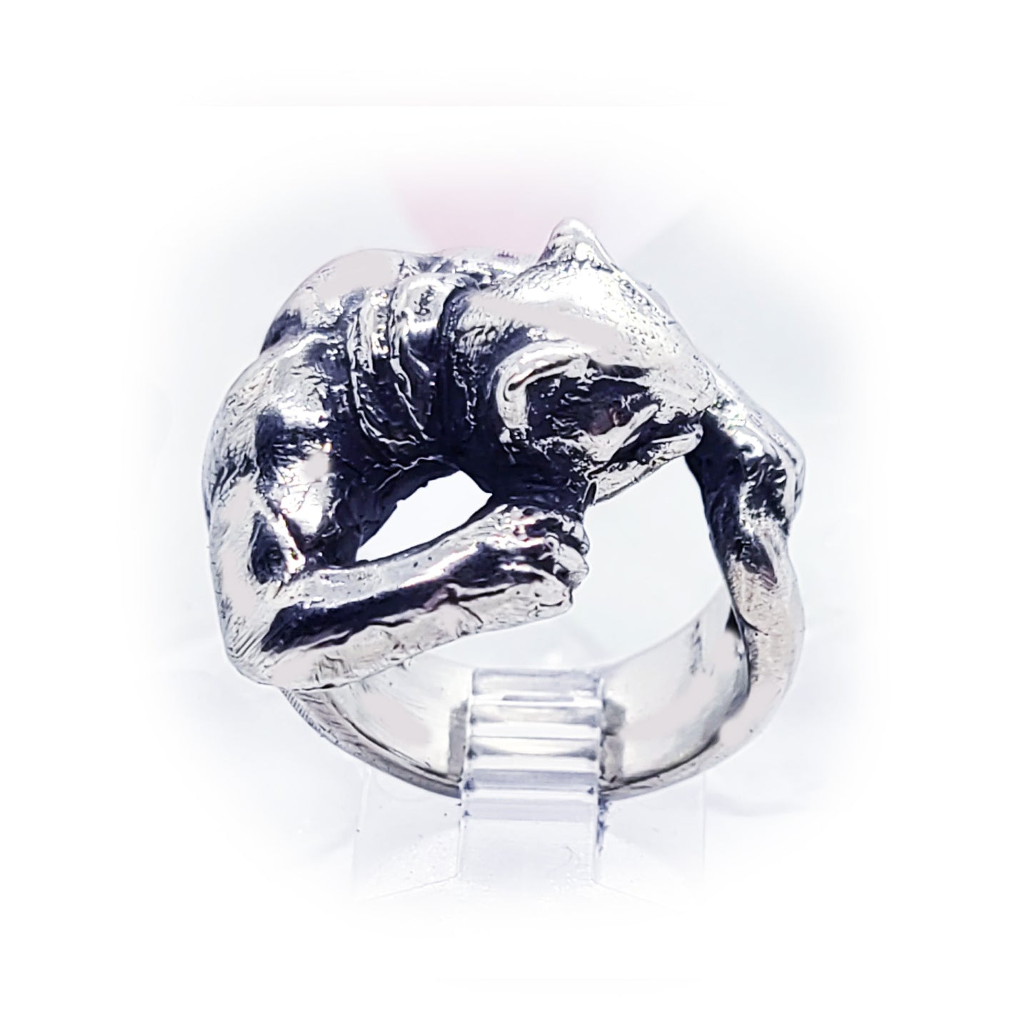 Super Cat with Tattoo Sterling Silver Ring